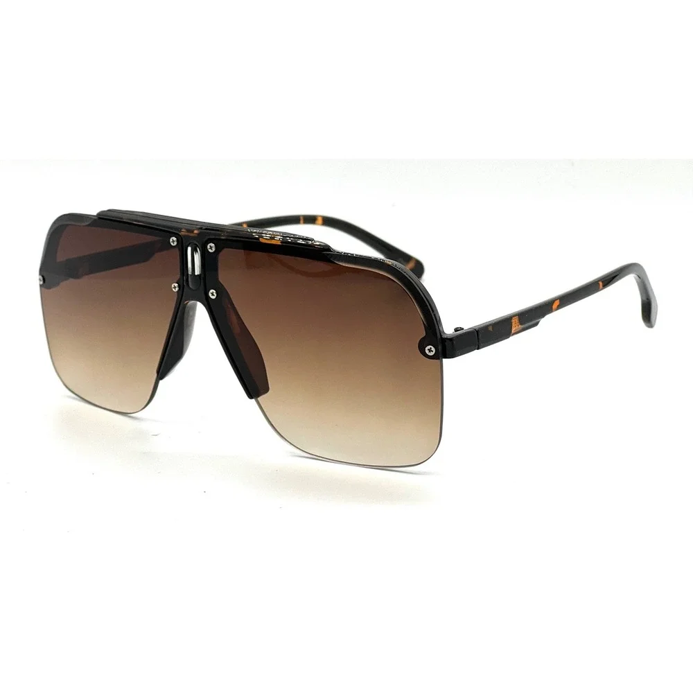 Mens Classy Hip Hop Shield Sunglasses Tortoise Shell Gradient Brown Flat Top New